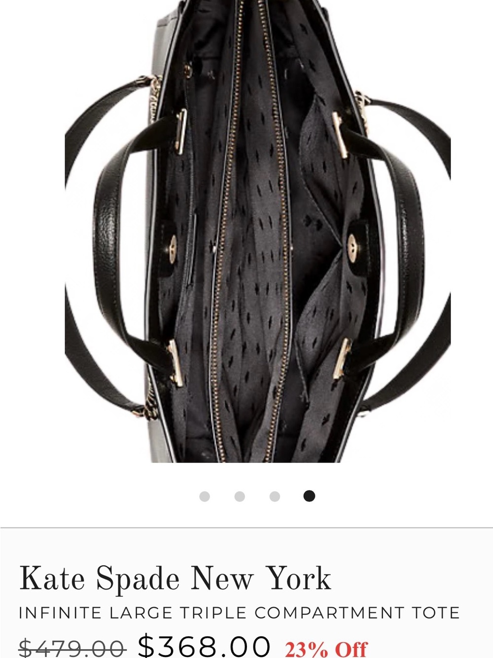 kate spade black triple-compartment tote with gold hardware